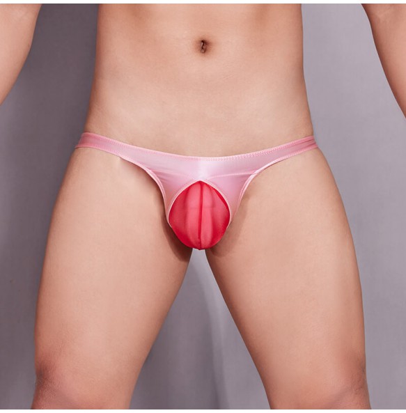 Feeetmoi - Men's Sexy Sheer Pouch Thong Underwear (Pink - Red)